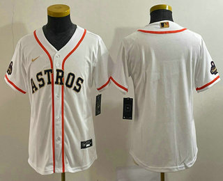 Youth Houston Astros Blank 2023 White Gold World Serise Champions Patch Cool Base Stitched Jersey 01