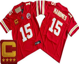 Youth Kansas City Chiefs #15 Patrick Mahomes Limited Red C Patch FUSE Vapor Jersey
