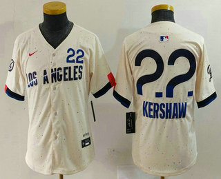 Youth Los Angeles Dodgers #22 Clayton Kershaw Cream 2024 City Connect Limited Jersey