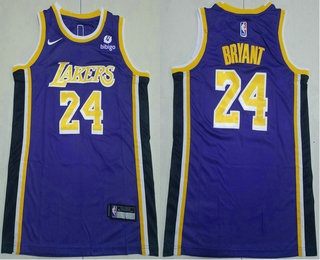 Youth Los Angeles Lakers #24 Kobe Bryant Purple 2022 Nike Swingman Stitched Jersey With Sponsor