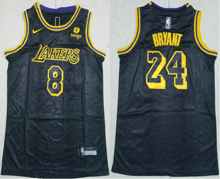 Youth Los Angeles Lakers #8 24 Kobe Bryant Black 2022 Nike Swingman Stitched Jersey With Sponsor