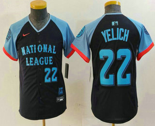 Youth Milwaukee Brewers #22 Christian Yelich Number Navy 2024 All Star Limited Stitched Jersey