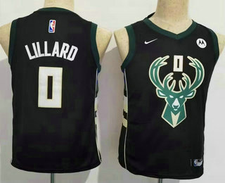 Youth Milwaukee Bucks #0 Damian Lillard Black Icon Sponsor Swingman Jersey