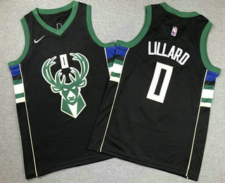 Youth Milwaukee Bucks #0 Damian Lillard Black Icon Swingman Jersey