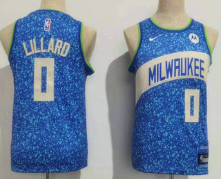 Youth Milwaukee Bucks #0 Damian Lillard Blue 2023 City Icon Sponsor Swingman Jersey