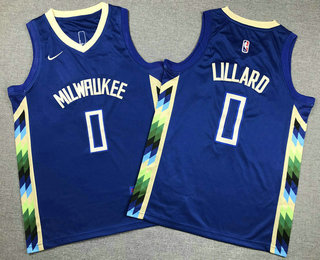 Youth Milwaukee Bucks #0 Damian Lillard Blue City Icon Swingman Jersey