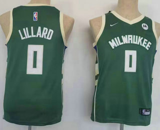 Youth Milwaukee Bucks #0 Damian Lillard Green Icon Sponsor Swingman Stitched Jersey