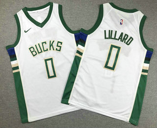 Youth Milwaukee Bucks #0 Damian Lillard White Icon Swingman Jersey