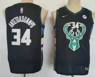 Youth Milwaukee Bucks #34 Giannis Antetokounmpo Black 2021 Stitched Jersey With Sponsor