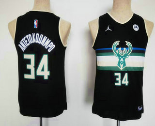 Youth Milwaukee Bucks #34 Giannis Antetokounmpo Black 2023 Jordan Swingman Stitched Jersey With Sponsor