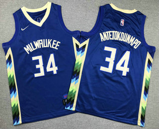Youth Milwaukee Bucks #34 Giannis Antetokounmpo Blue City Icon Swingman Jersey