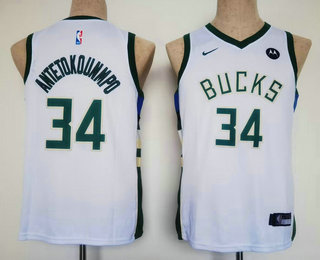 Youth Milwaukee Bucks #34 Giannis AntetokounmpoWhite 2021 Stitched Jersey With Sponsor