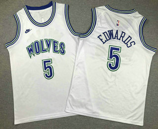 Youth Minnesota Timberwolves #5 Anthony Edwards White Classic Icon Swingman Jersey