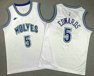 Youth Minnesota Timberwolves #5 Anthony Edwards White Classic Icon Swingman Jersey