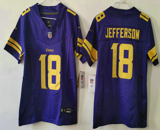 Youth Minnesota Vikings #18 Justin Jefferson Purple 2023 FUSE Color Rush Vapor Limited Jersey
