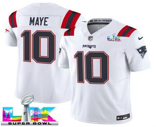 Youth New England Patriots #10 Drake Maye Limited White Super Bowl LX FUSE Vapor Jersey