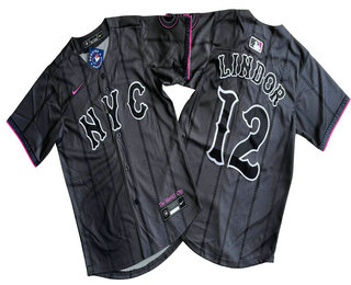 Youth New York Mets #12 Francisco Lindor Grey 2024 City Connect Cool Base Stitched Jersey