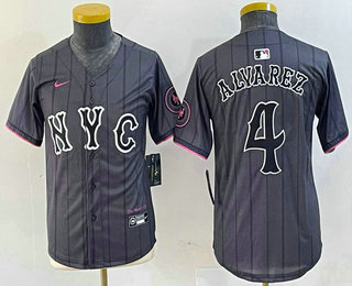 Youth New York Mets #4 Francisco Alvarez Gray 2024 City Connect Cool Base Stitched Jersey