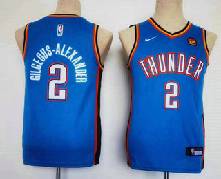 Youth Oklahoma City Thunder #2 Shai Gilgeous-Alexander 2023 Blue Stitched Jersey With Sponsor