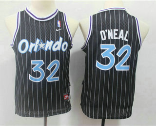 Youth Orlando Magic #32 Shaquille O'neal Black Hardwood Classics Soul Swingman Throwback Jersey