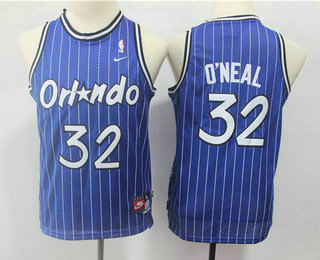 Youth Orlando Magic #32 Shaquille O'neal Blue Hardwood Classics Soul Swingman Throwback Jersey