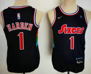 Youth Philadelphia 76ers #1 James Harden Blue Nike 2022 City Edition Swingman Stitched Jersey With Sponsor