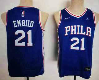 Youth Philadelphia 76ers #21 Joel Embiid Blue Nike 2021 Stitched Jersey With Sponsor