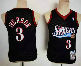 Youth Philadelphia 76ers #3 Allen Iverson 2000-01 Black Hardwood Classics Soul Swingman Throwback Jersey