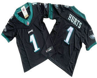 Youth Philadelphia Eagles #1 Jalen Hurts Black 2023 FUSE Vapor Stitched Jersey