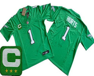 Youth Philadelphia Eagles #1 Jalen Hurts Limited Kelly Green C Patch FUSE Vapor Jersey