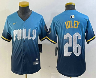 Youth Philadelphia Phillies #26 Chase Utley Blue 2024 City Connect Limited Stitched Jersey