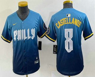 Youth Philadelphia Phillies #8 Nick Castellanos Blue 2024 City Connect Limited Stitched Jersey