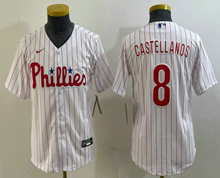 Youth Philadelphia Phillies #8 Nick Castellanos White Cool Base Jersey