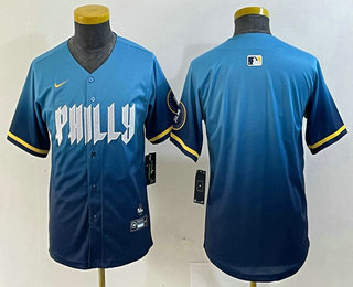 Youth Philadelphia Phillies Blank Blue 2024 City Cool Base Stitched Jersey