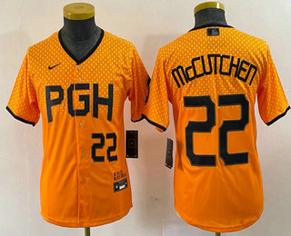 Youth Pittsburgh Pirates #22 Andrew McCutchen Number Yellow 2023 City Connect Stitched Jersey 03