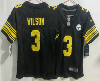 Youth Pittsburgh Steelers #3 Russell Wilson Black Yellow 2023 Color Rush Stitched Nike Limited Jersey