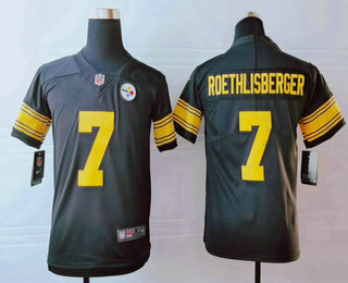 Youth Pittsburgh Steelers #7 Ben Roethlisberger Black With Yellow 2016 Color Rush Stitched NFL Nike Limited Jersey
