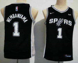 Youth San Antonio Spurs #1 Victor Wembanyama Black 2023 Icon Edition Stitched Basketball Jersey