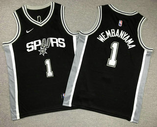 Youth San Antonio Spurs #1 Victor Wembanyama Black Icon Swingman Jersey