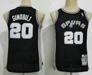 Youth San Antonio Spurs #20 Manu Ginobili Black Hardwood Classics Soul Swingman Throwback Jersey