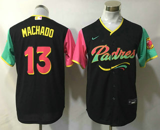 Youth San Diego Padres #13 Manny Machado Black NEW 2023 City Connect Cool Base Stitched Jersey 01