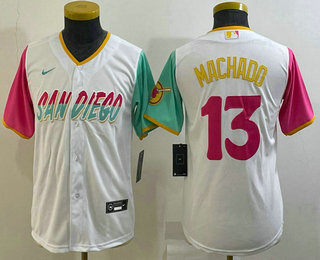 Youth San Diego Padres #13 Manny Machado White 2022 City Connect Cool Base Stitched Jersey