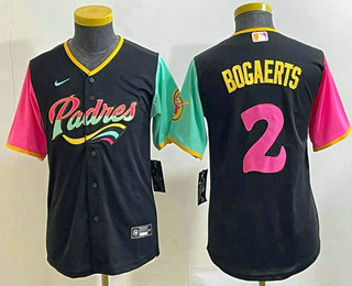 Youth San Diego Padres #2 Xander Bogaerts Black NEW 2023 City Connect Cool Base Stitched Jersey 01
