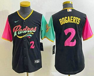 Youth San Diego Padres #2 Xander Bogaerts Number Black NEW 2023 City Connect Cool Base Stitched Jersey 01