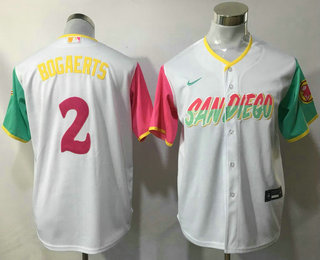 Youth San Diego Padres #2 Xander Bogaerts White NEW 2023 City Connect Cool Base Stitched Jersey 01