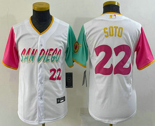 Youth San Diego Padres #22 Juan Soto Number White 2022 City Connect Cool Base Stitched Jersey