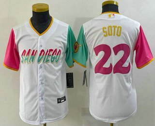Youth San Diego Padres #22 Juan Soto White 2022 City Connect Cool Base Stitched Jersey