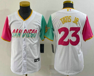 Youth San Diego Padres #23 Fernando Tatis Jr White 2022 City Connect Cool Base Stitched Jersey