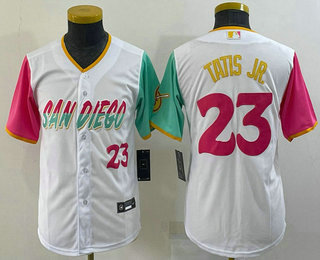 Youth San Diego Padres #23 Fernando Tatis Jr White Number 2022 City Connect Cool Base Stitched Jersey