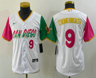Youth San Diego Padres #9 Jake Cronenworth White Number 2022 City Connect Cool Base Stitched Jersey